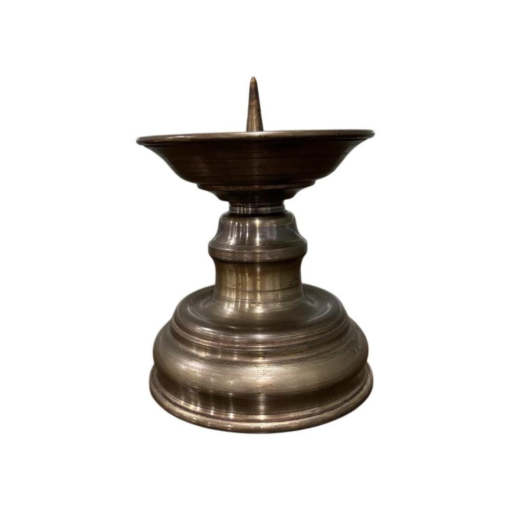 Vtg Handmade In Germany brass Medium Pillar Candlestick - Unique Imperfection